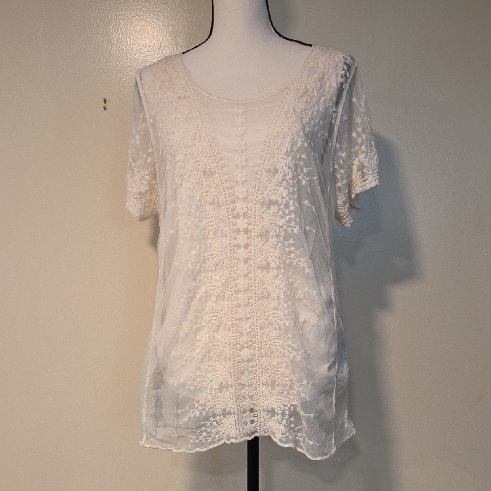 Cream Boxy Embellished Short Sleeve Blouse